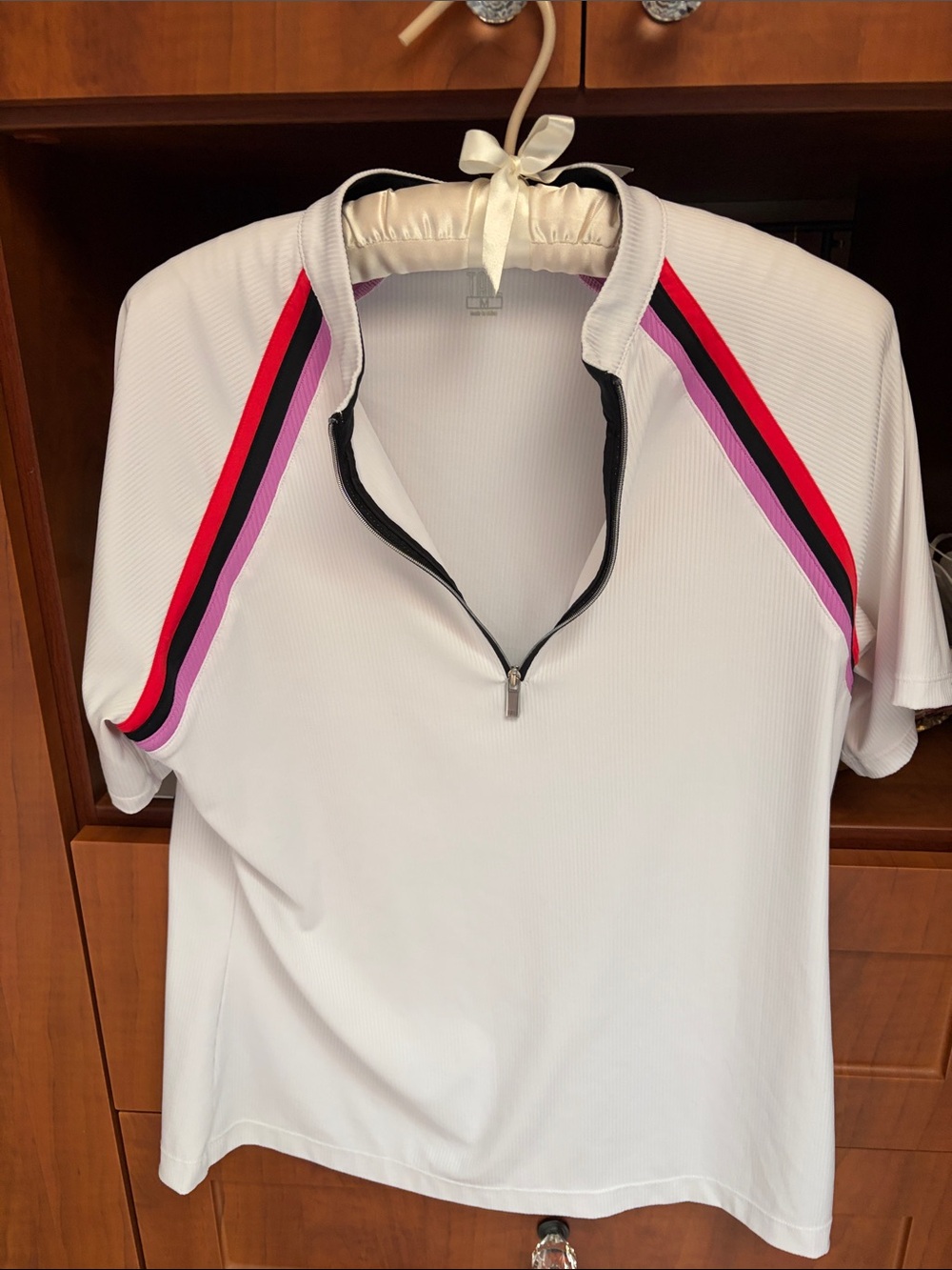 Tail White Athletic Zip-Front Top with Black Trim